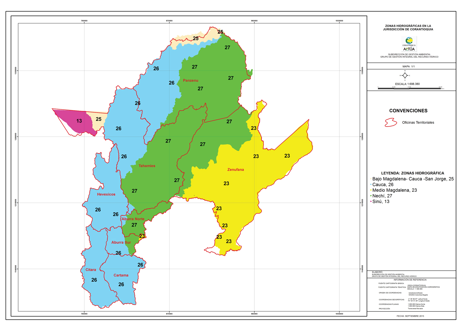 Áreas Hidrográficas en jurisdicción de Corantioquia